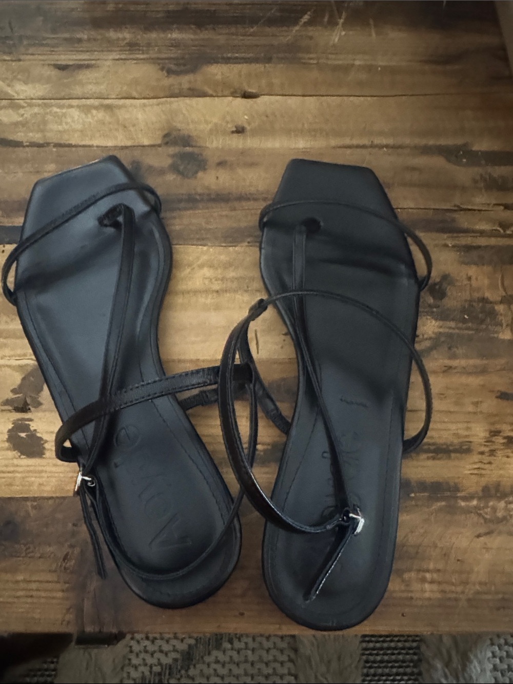 Aeyde Black Flat Smooth Leather Sandals W/Square Toe & Ankle Strap 36.5/6.5 NEW